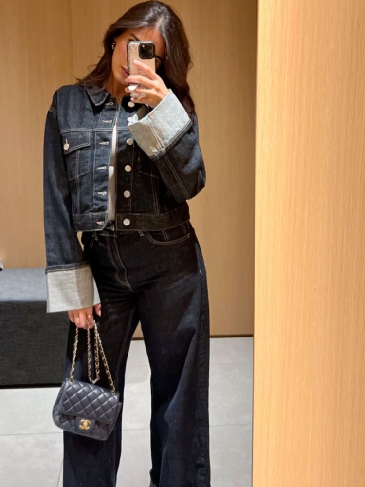 Clara – Conjunto Denim con Chaqueta Trucker & Jeans Talle Alto