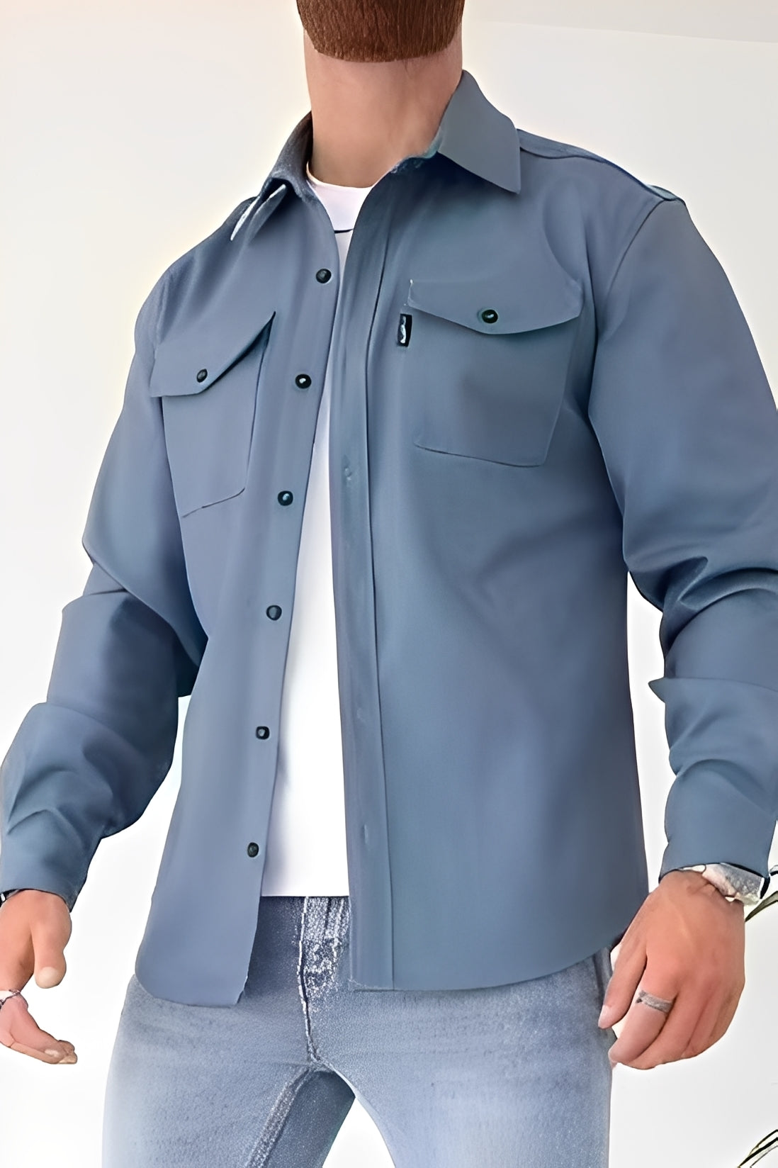 David - Camisa casual con bolsillos para hombres