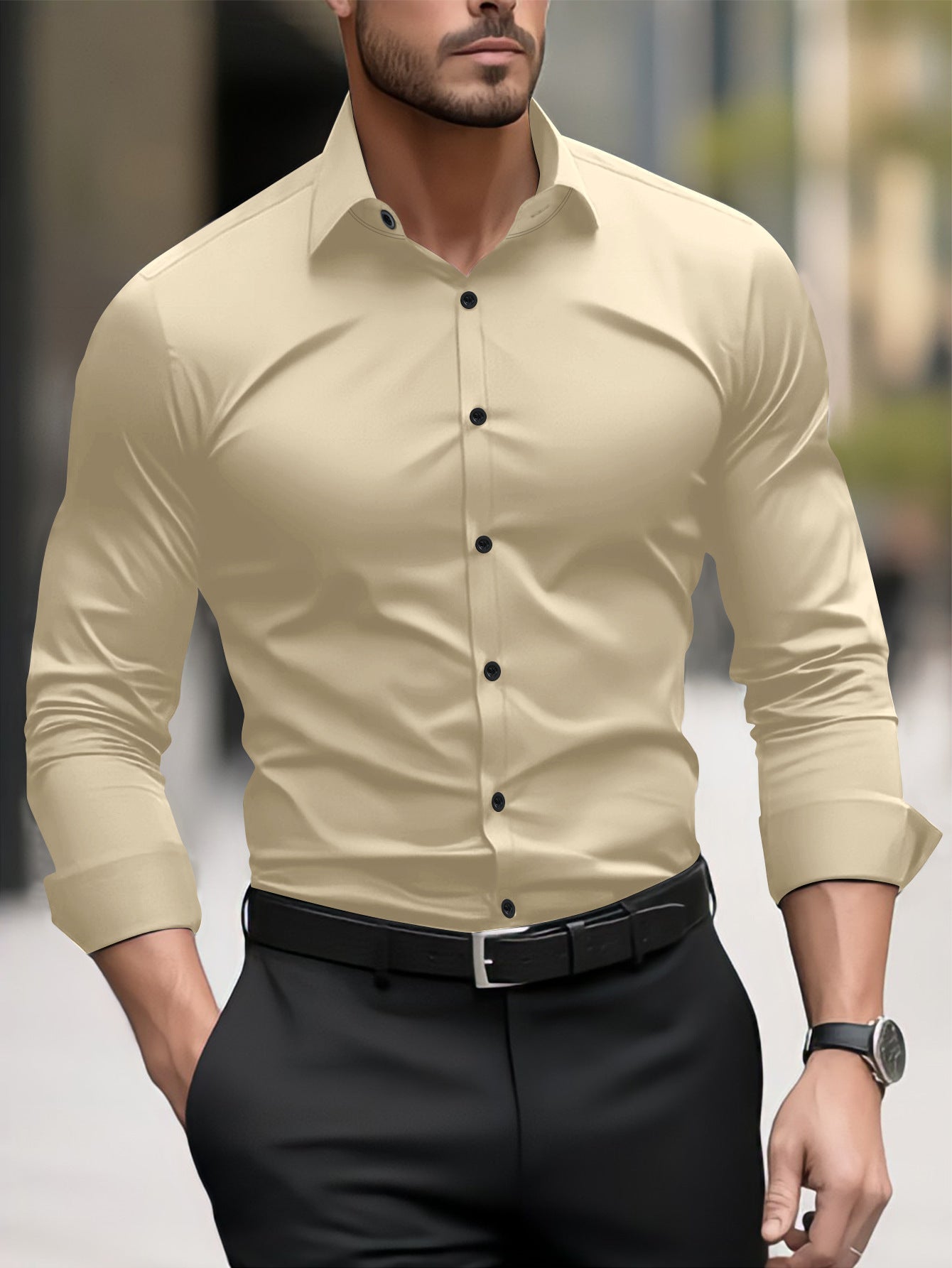 Thomas - Camisa casual de negocios con cuello tipo solapa para hombres