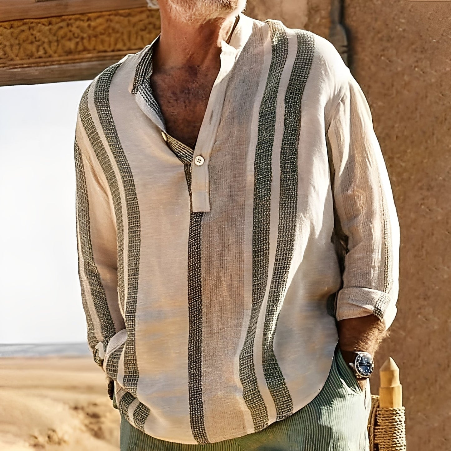 Jerome - Camisa de lino a rayas estilo retro para hombres