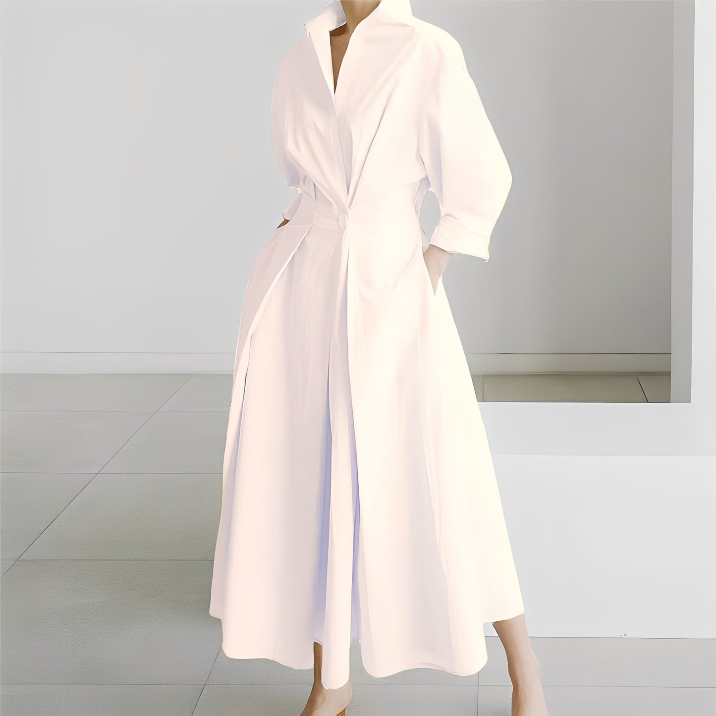 Lavina - Vestido amplio con mangas largas y bolsillos para mujer