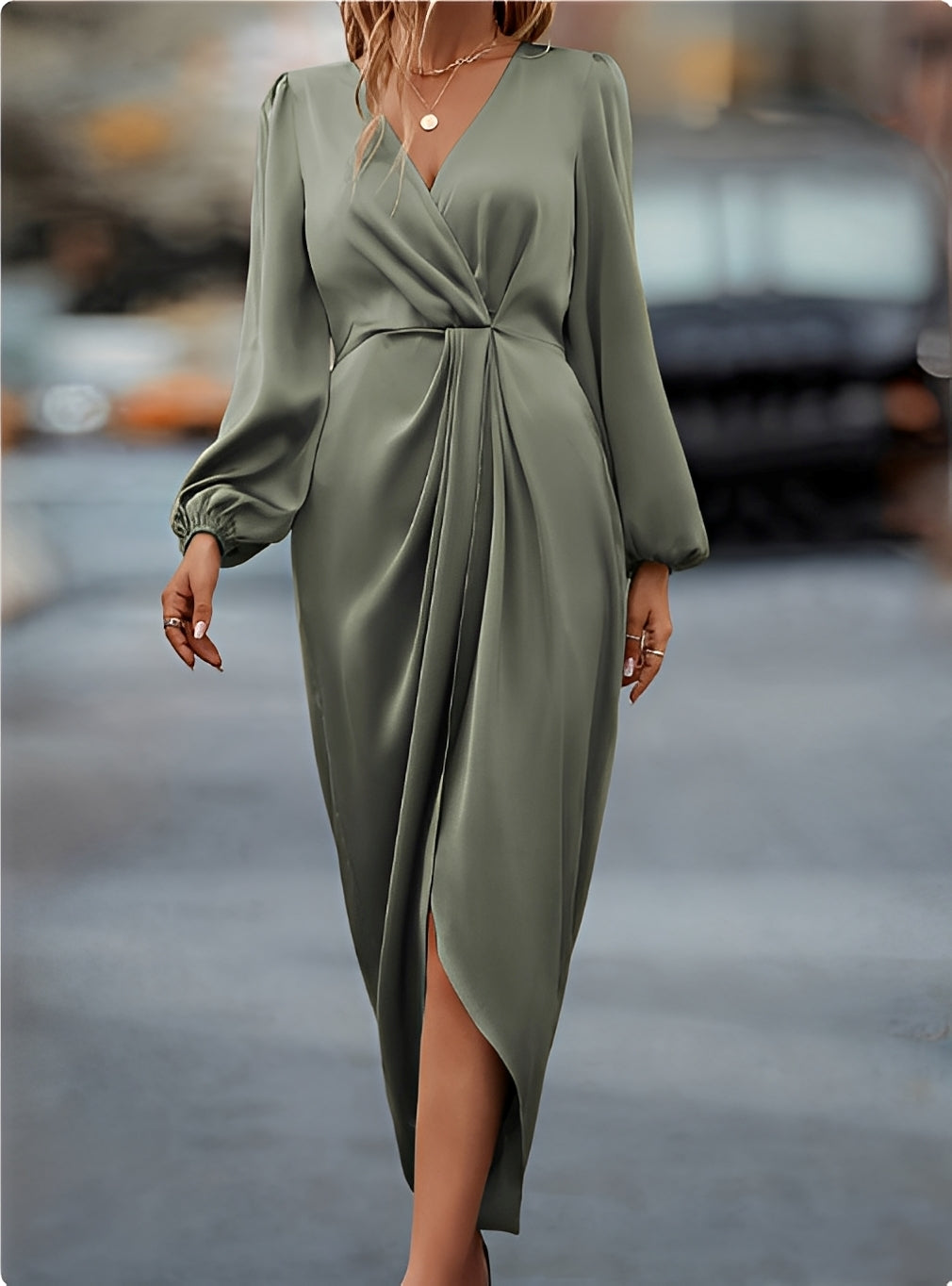 Diantha - Vestido elegante con mangas tipo linterna abiertas para mujeres