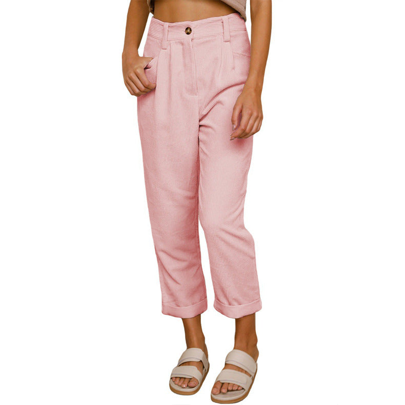 Chelsie - Pantalones de pana casuales de cintura alta para mujer