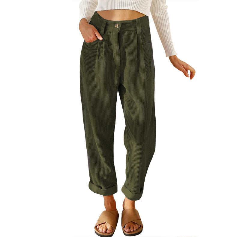 Chelsie - Pantalones de pana casuales de cintura alta para mujer
