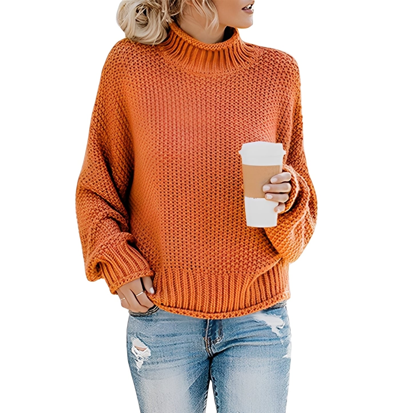 Evalyn - Suéter de punto casual con cuello alto para mujer