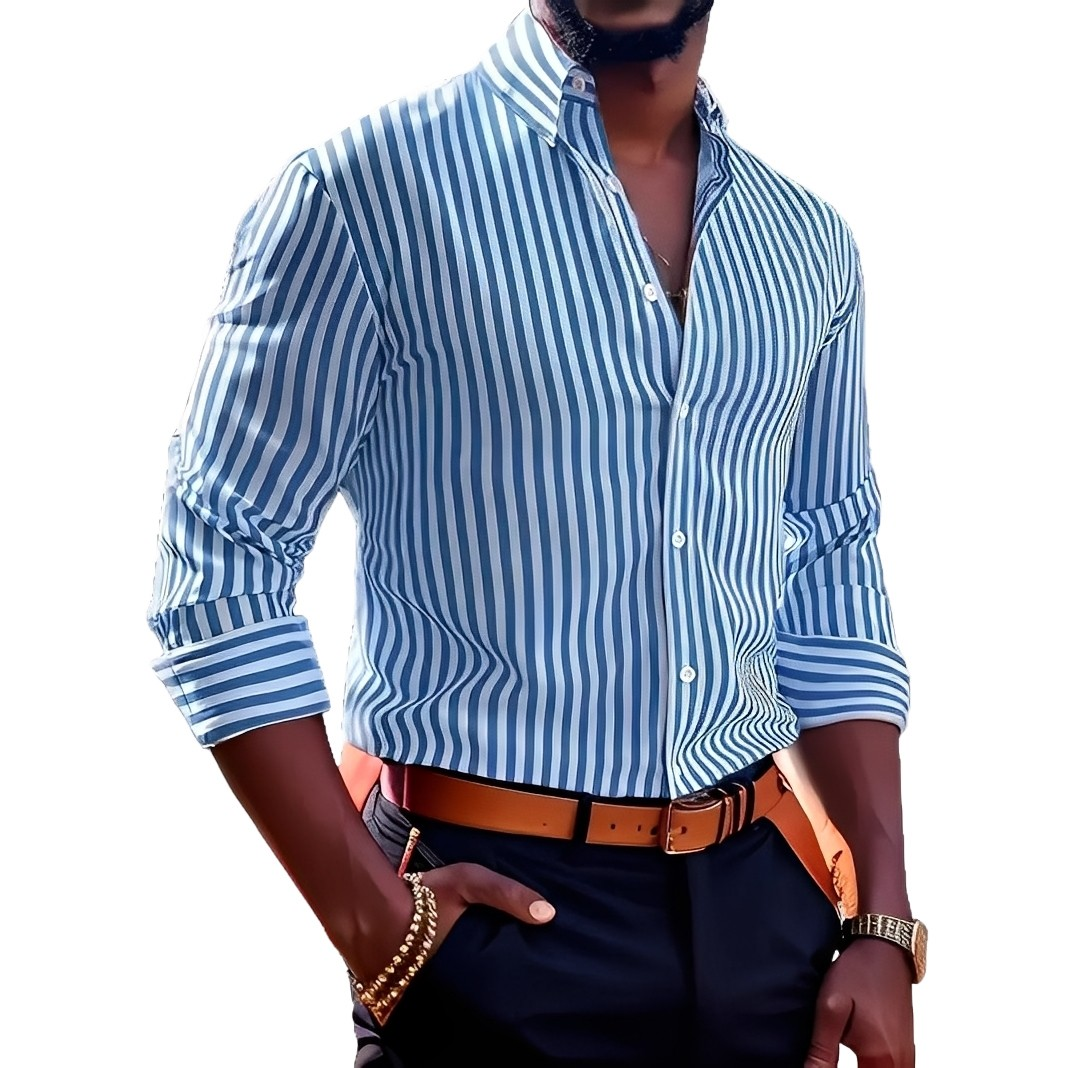 Brycen - Camisa de rayas de manga larga para hombres