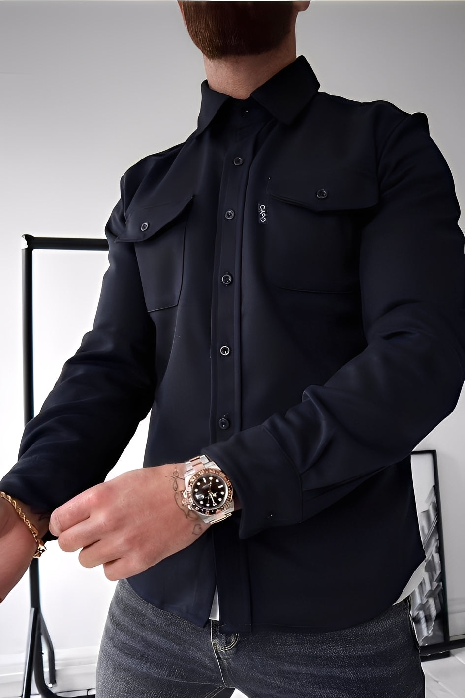 David - Camisa casual con bolsillos para hombres