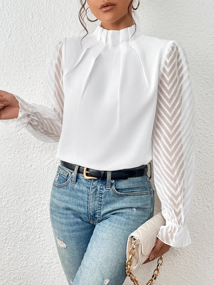 Cassandra - Blusa de chiffon elegante con mangas largas para mujer