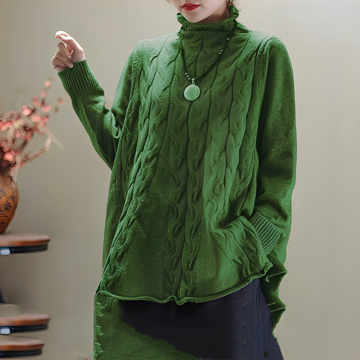 Merla - Jersey de cuello alto cómodo con abertura lateral para mujer