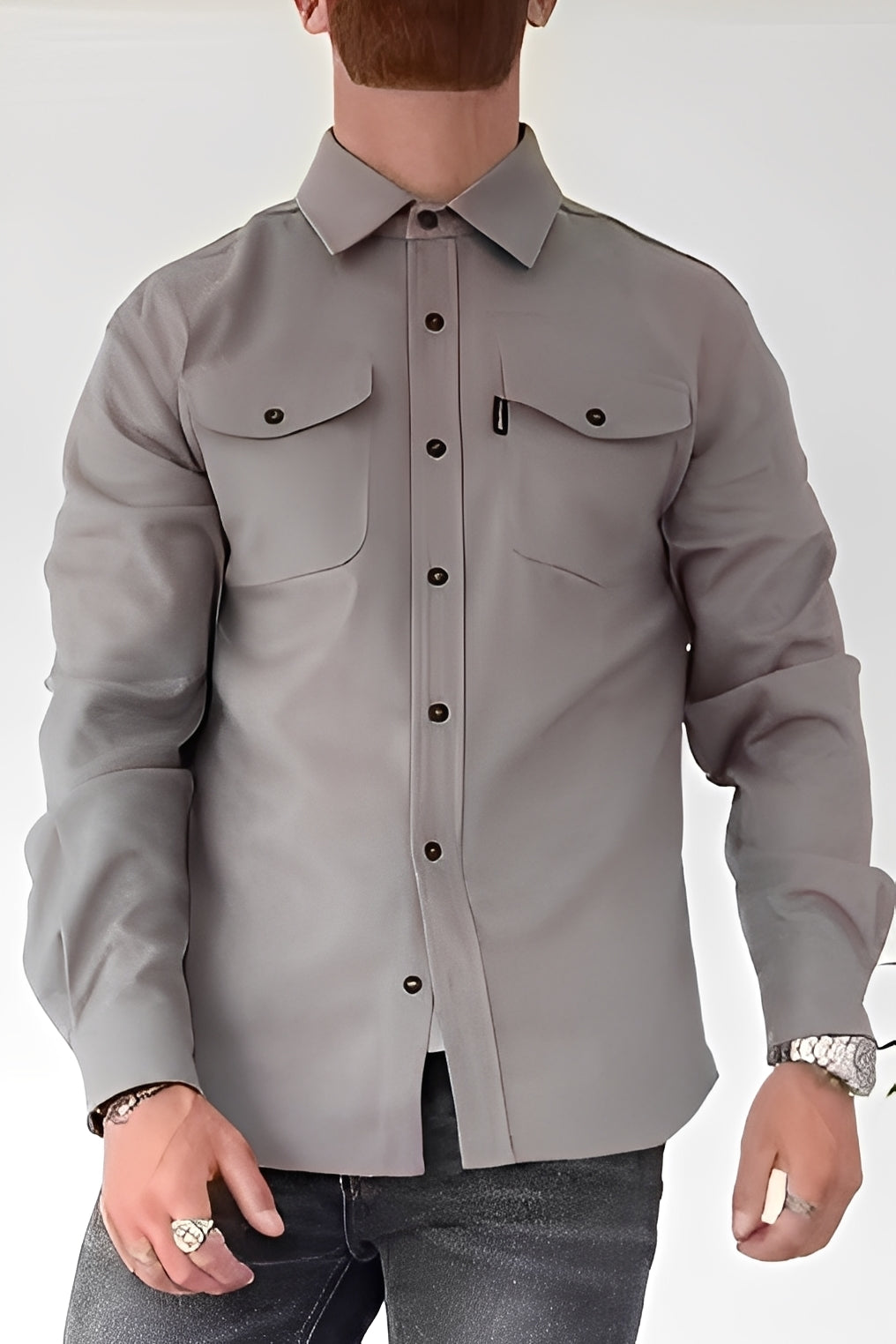 David - Camisa casual con bolsillos para hombres