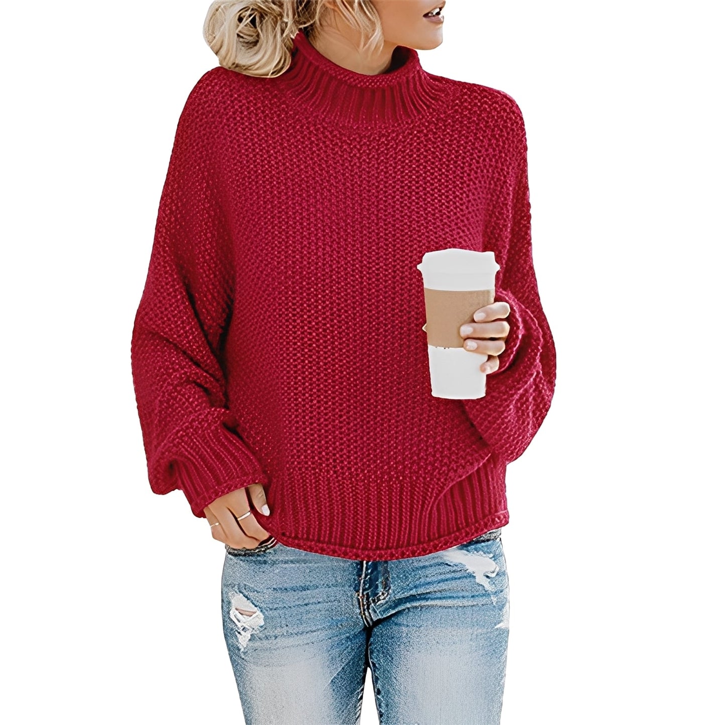 Evalyn - Suéter de punto casual con cuello alto para mujer