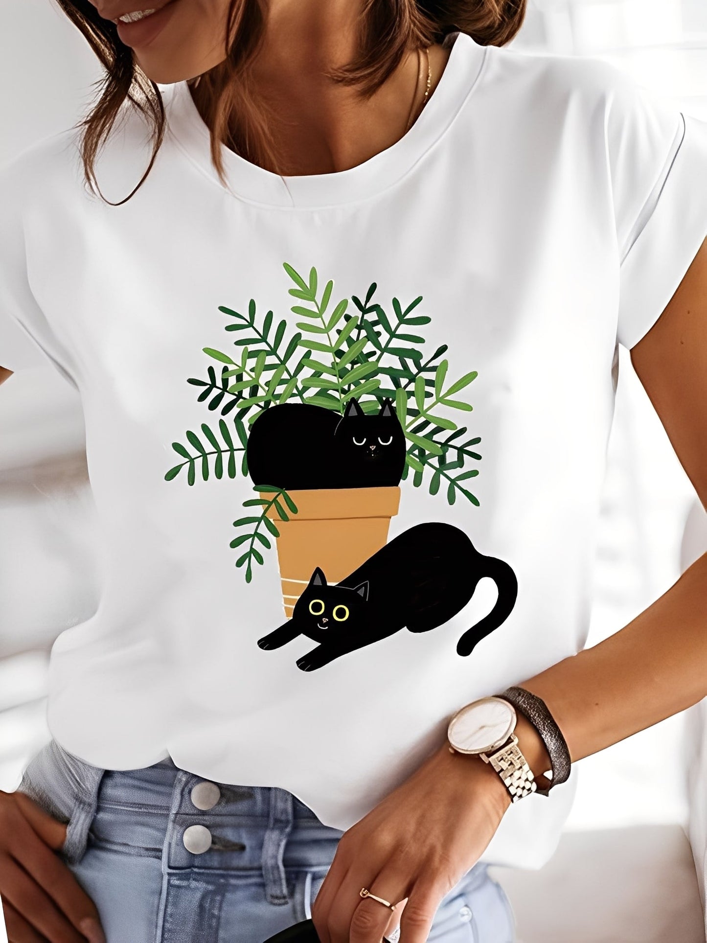 Annalise - Blusa estampada de manga corta, estilo casual para mujer