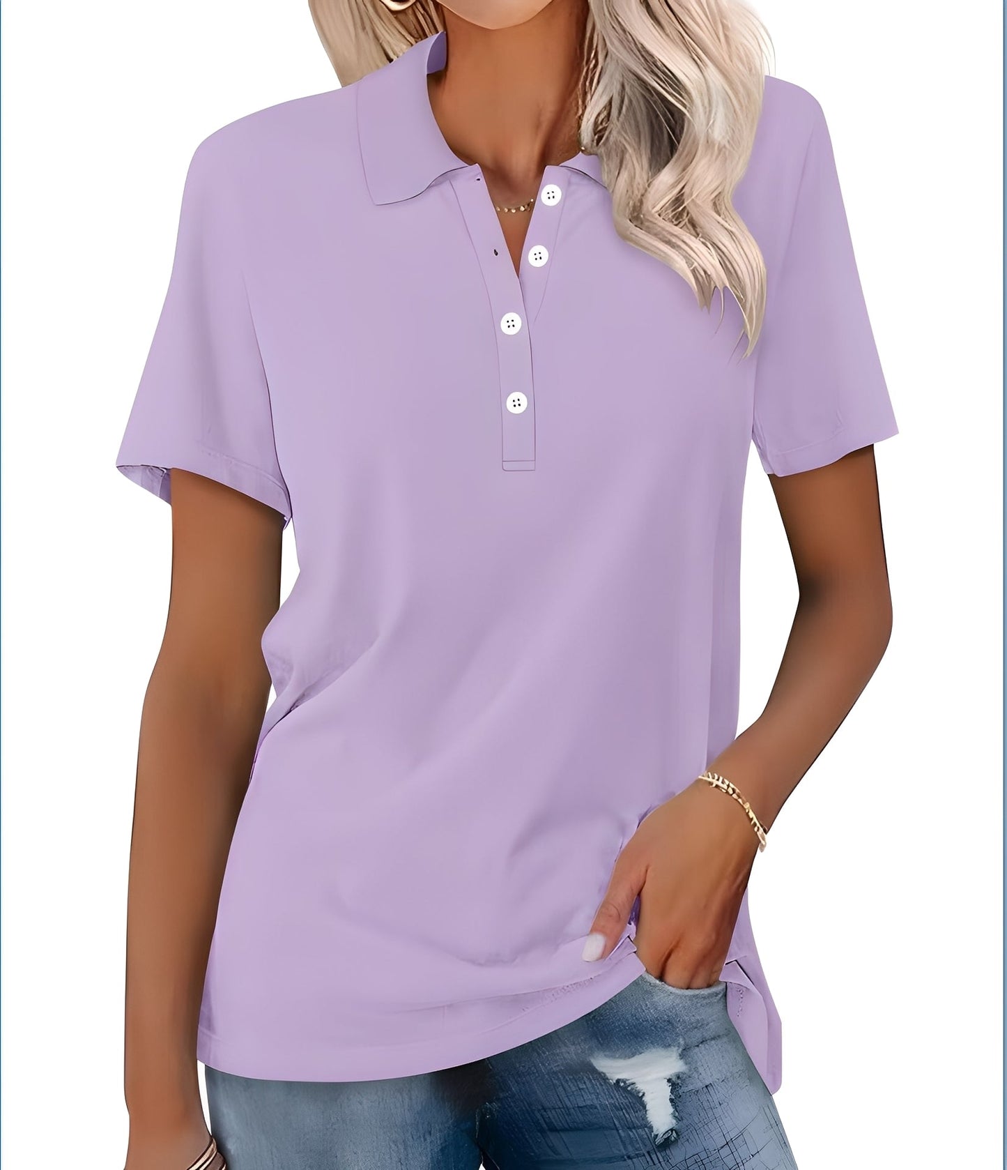 Glenna - Polo de Mujer, Casual y Ceñido de Manga Corta