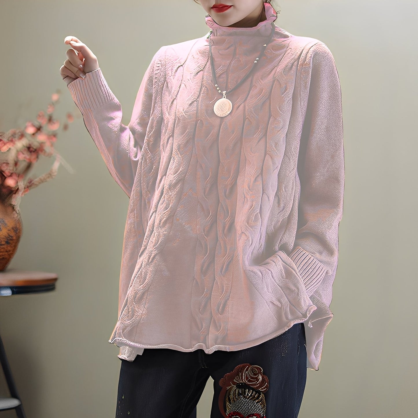 Merla - Jersey de cuello alto cómodo con abertura lateral para mujer