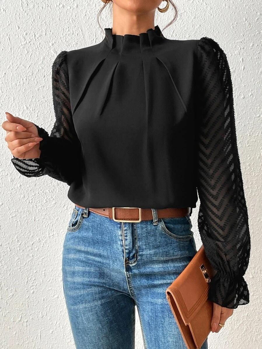 Cassandra - Blusa de chiffon elegante con mangas largas para mujer