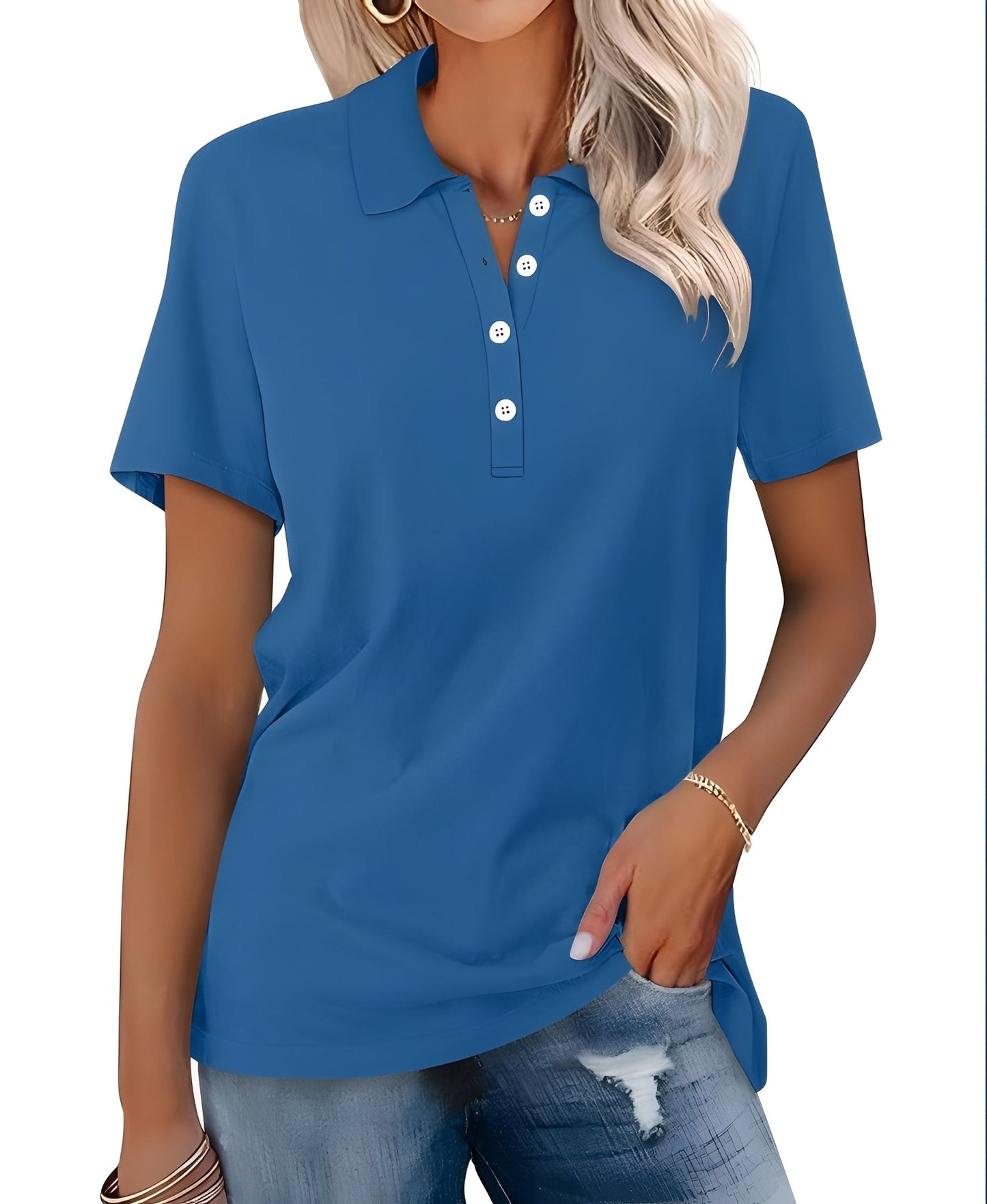 Glenna - Polo de Mujer, Casual y Ceñido de Manga Corta