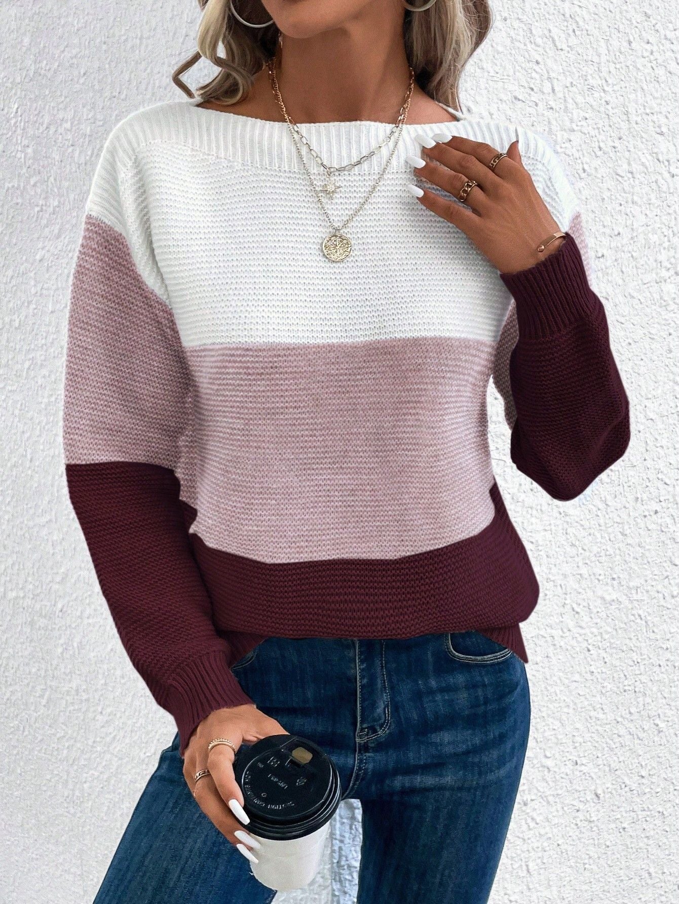 Muriel - Suéter a rayas de tres colores para mujeres