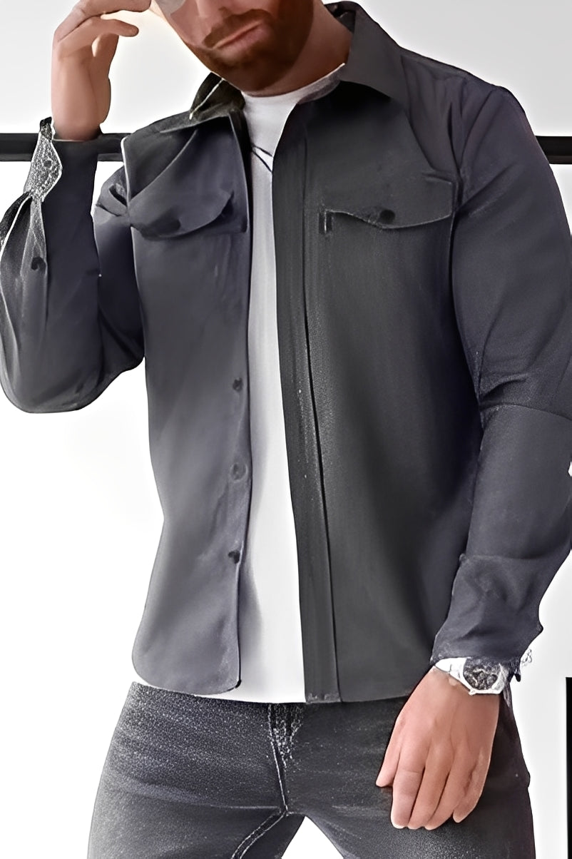 David - Camisa casual con bolsillos para hombres