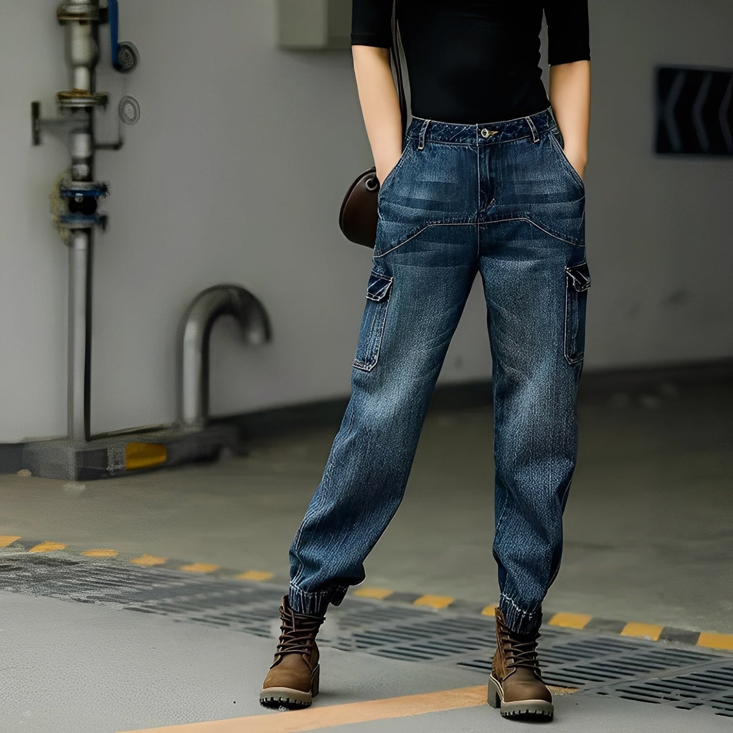 Kristal - Pantalones vaqueros de algodón con muchos bolsillos para mujer