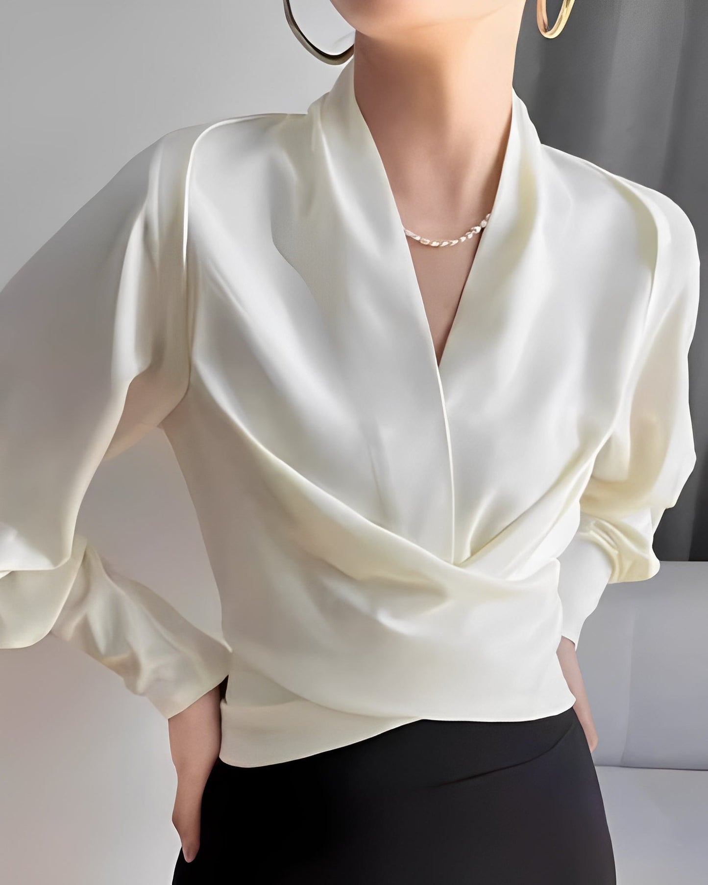Annora - Blusa de satén sofisticada con mangas largas para mujer