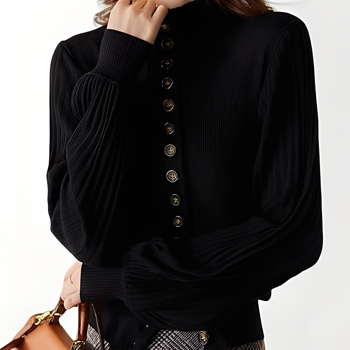Adelyn - Blusa de punto informal con mangas voluminosas para mujer