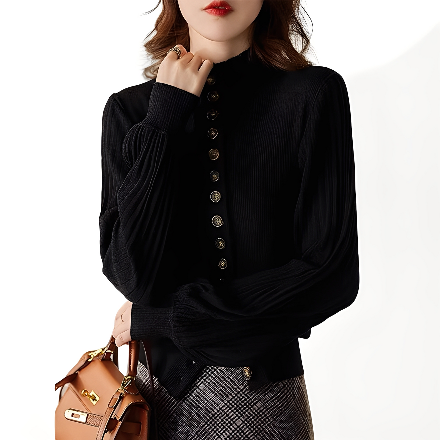 Adelyn - Blusa de punto informal con mangas voluminosas para mujer
