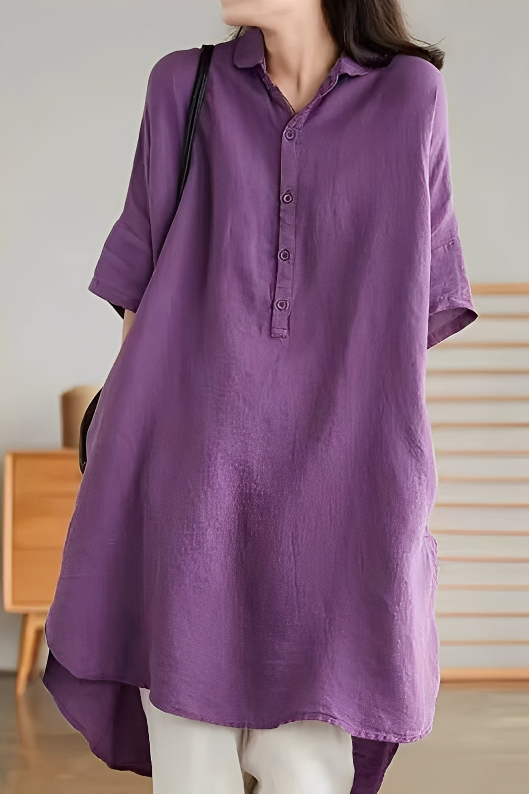 Krystina - Vestido Camisa Suelto de Lino para Mujer