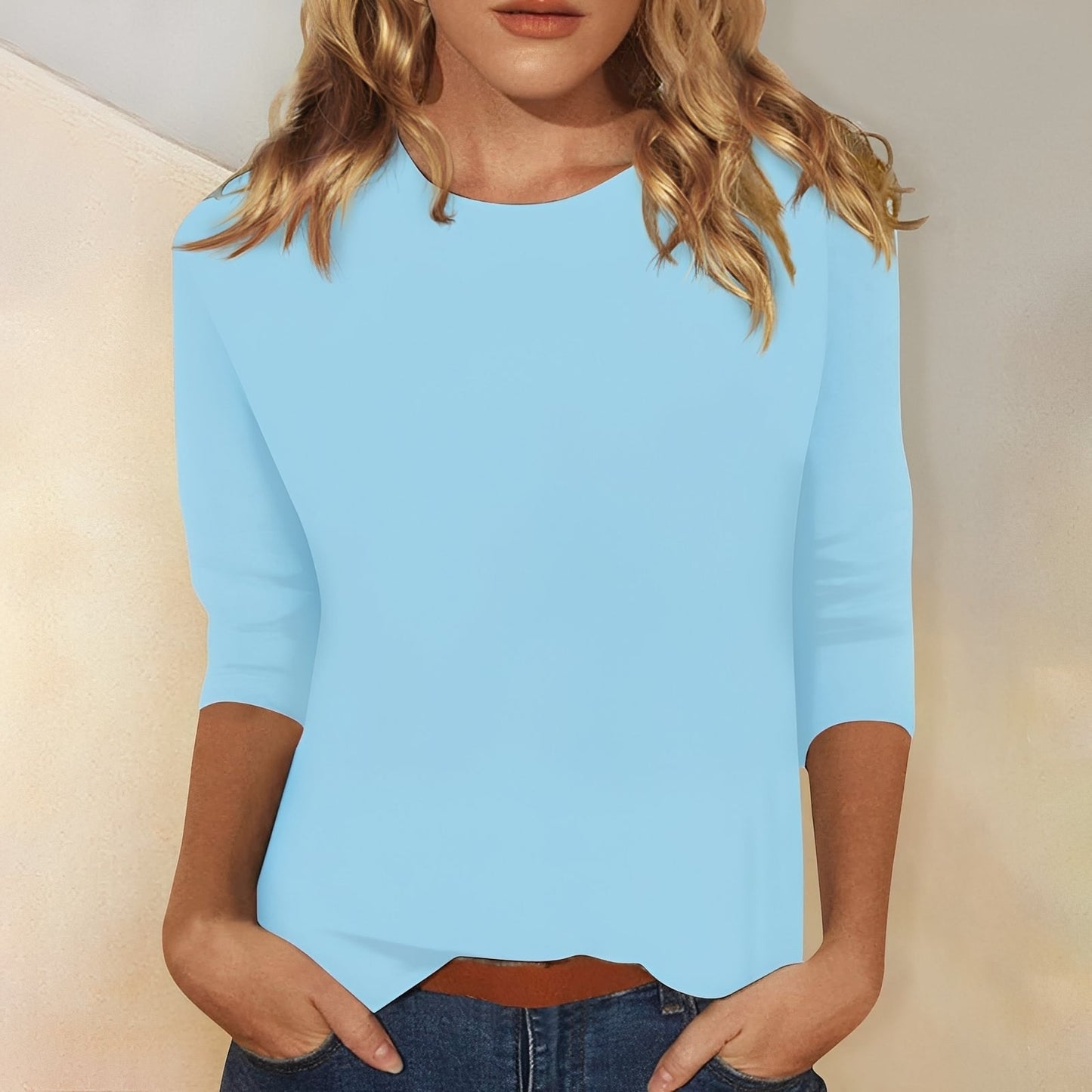 Katherina - Blusa casual de manga larga con cuello redondo para mujer