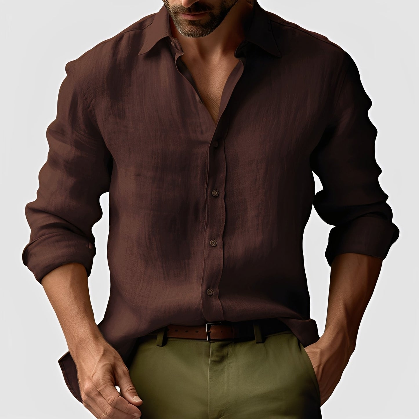 Emile - Camisa de lino sencilla y clásica para hombres