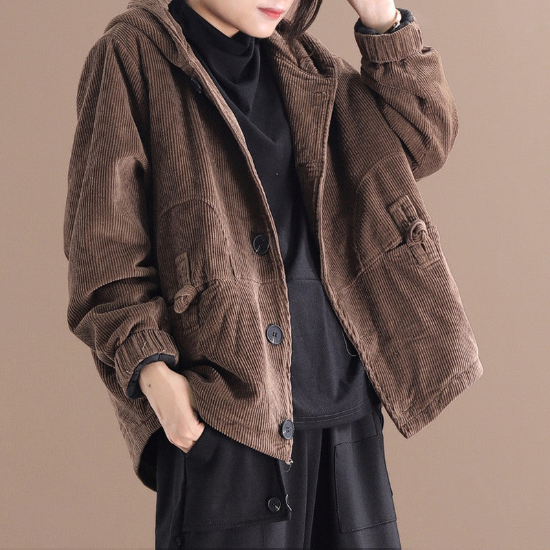 Rachel - Chaqueta corta de pana con capucha para mujer