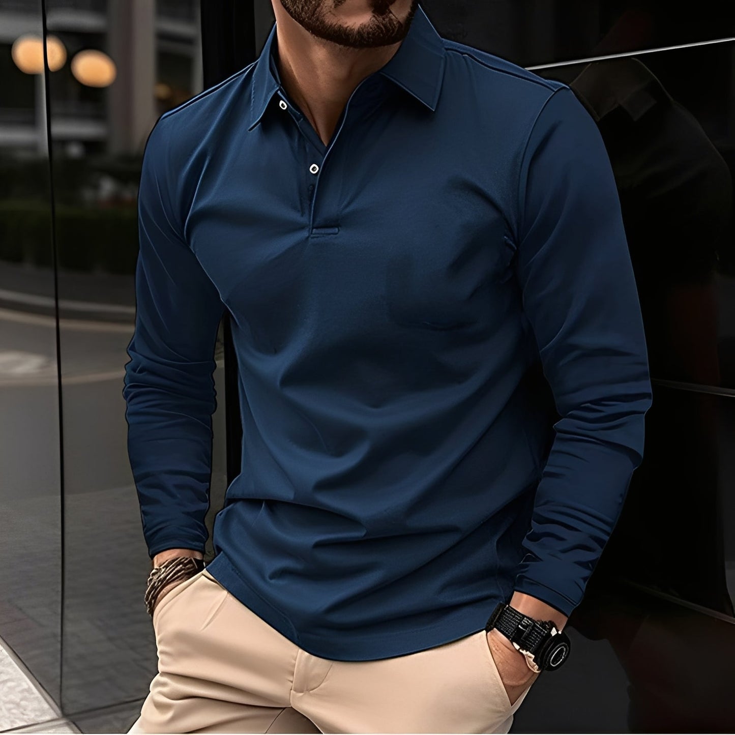 Dudley - Polo de manga larga con botones para hombres