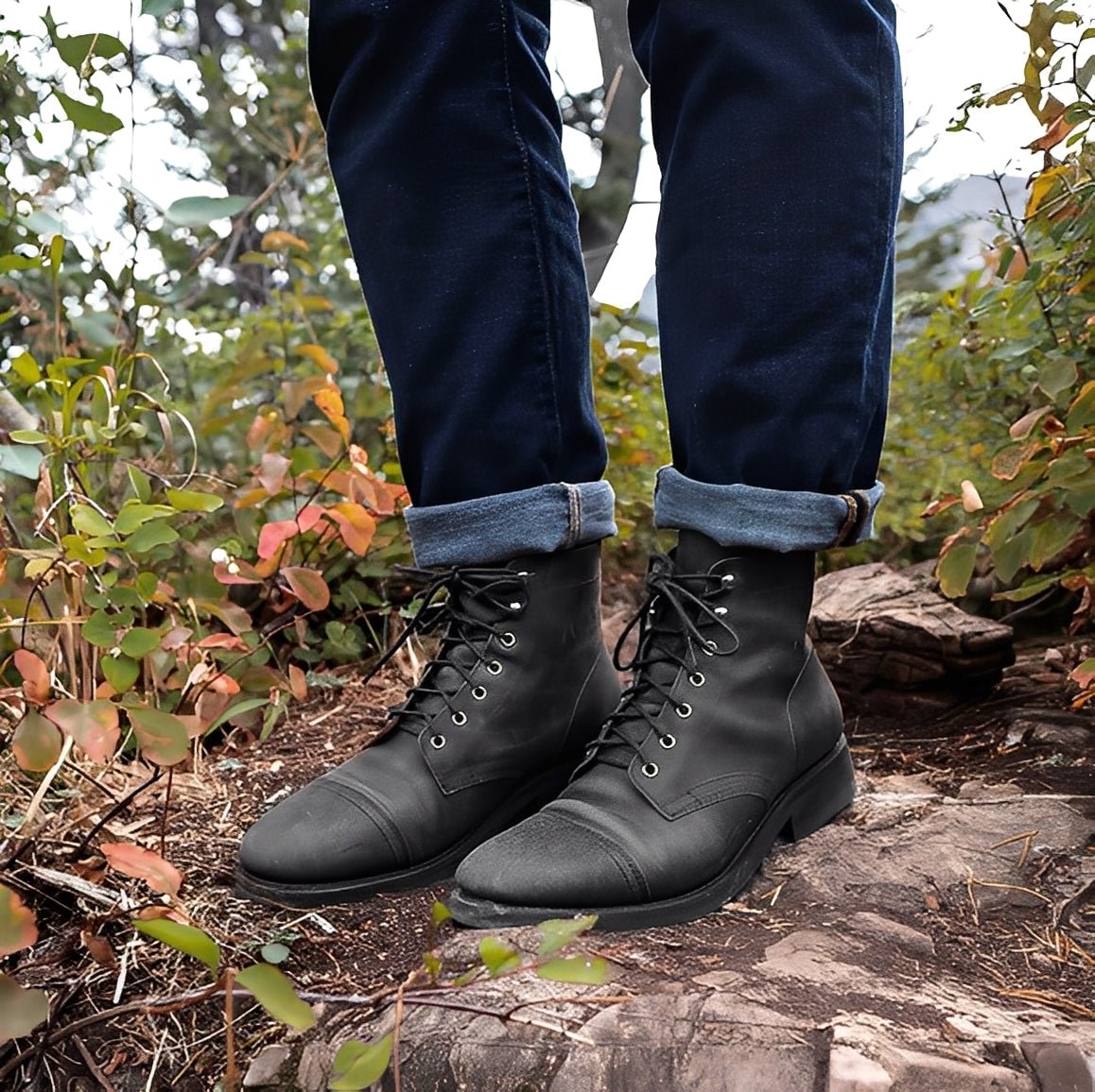 Garrick - Botas de Cuero Retro Estilo Sólido para Hombres