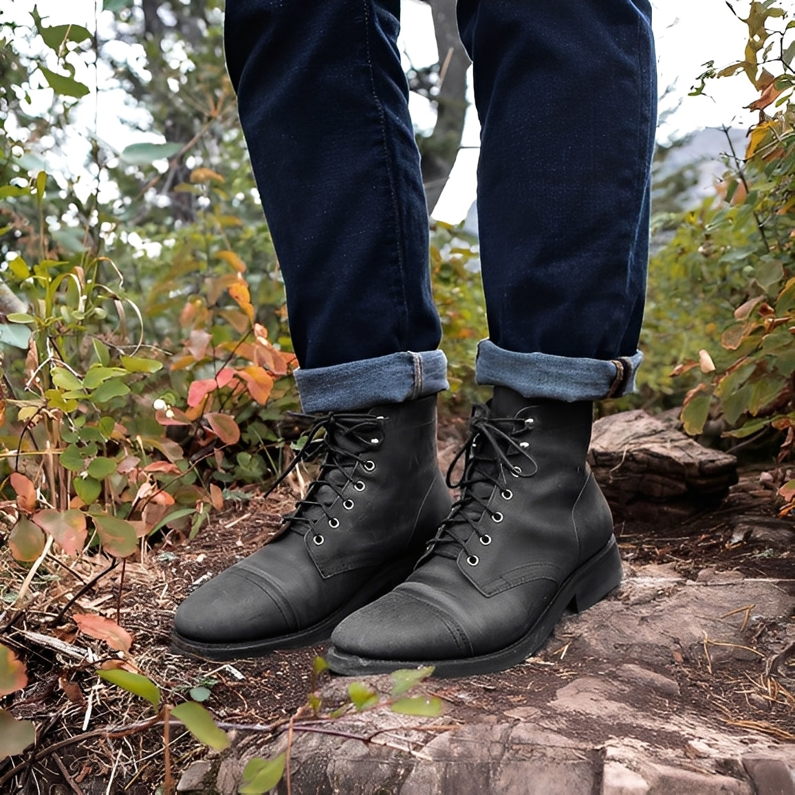 Jaydon - Botines clásicos de cuero con punta redondeada para hombres