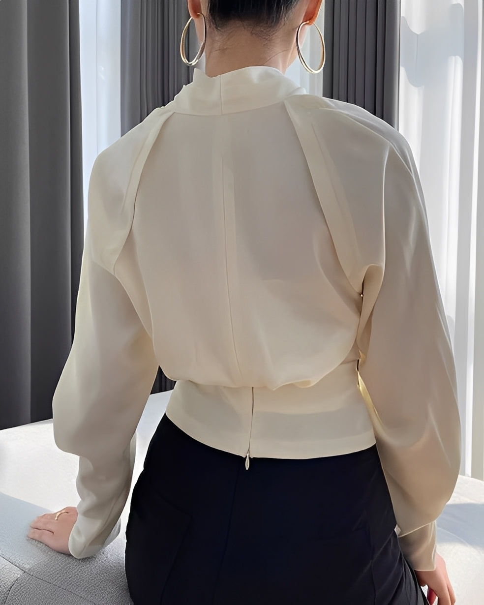 Annora - Blusa de satén sofisticada con mangas largas para mujer