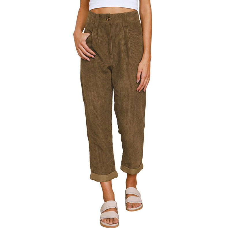 Chelsie - Pantalones de pana casuales de cintura alta para mujer