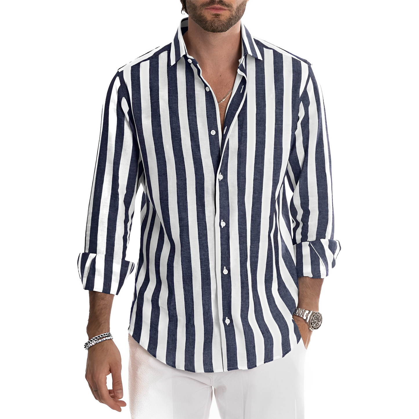 Greyson - Camisa cómoda de verano con rayas para hombres