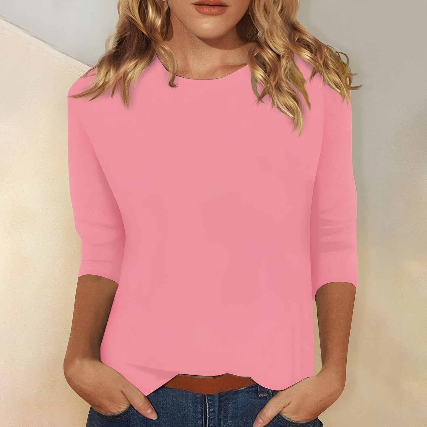 Katherina - Blusa casual de manga larga con cuello redondo para mujer