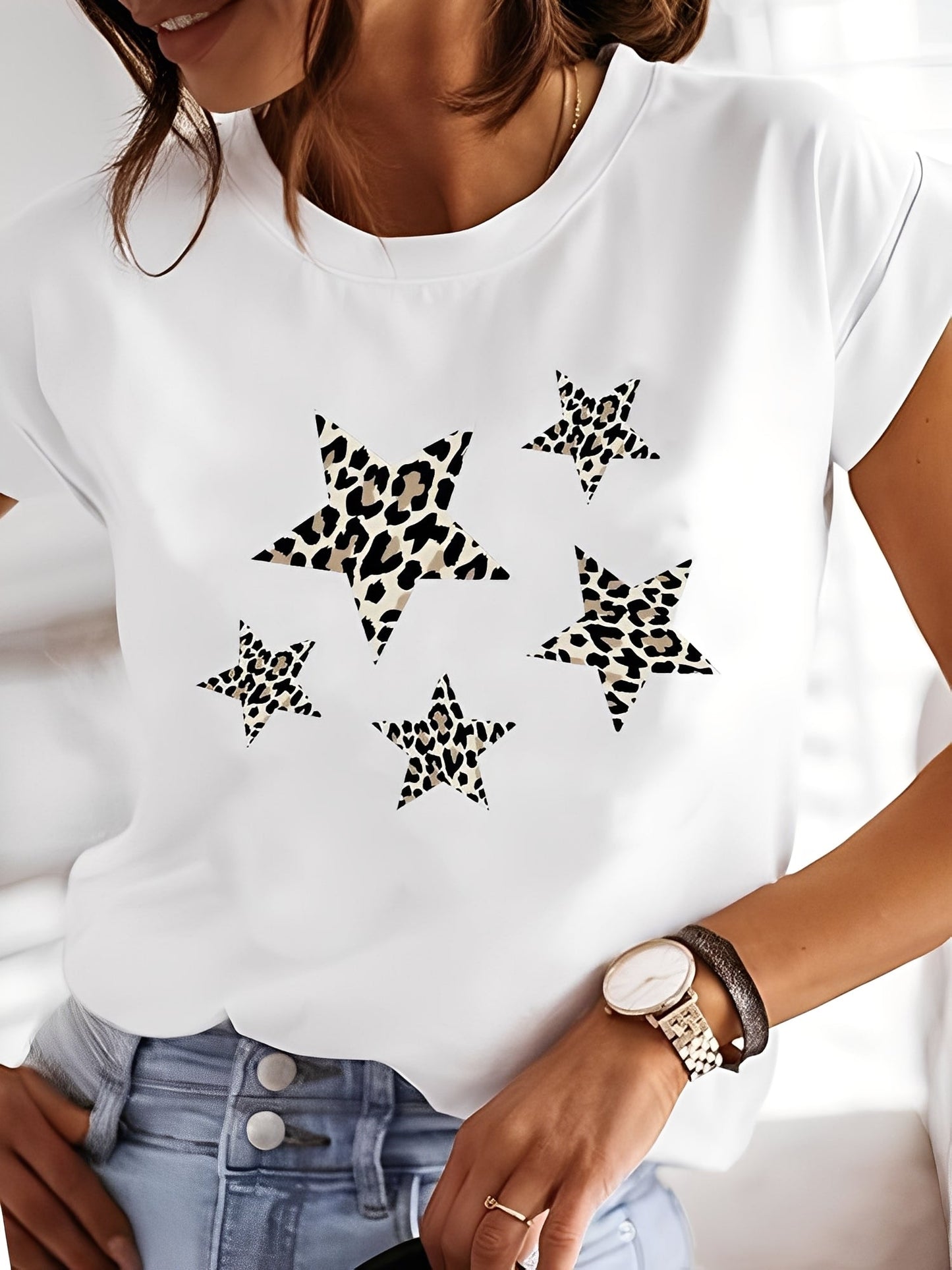 Annalise - Blusa estampada de manga corta, estilo casual para mujer