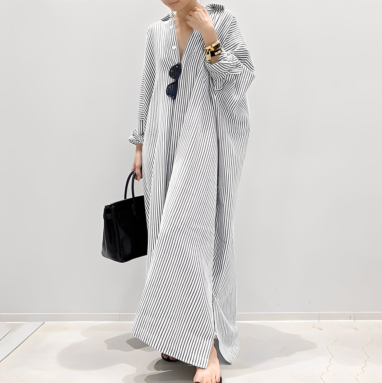 Davida - Vestido camisero casual de rayas para mujer