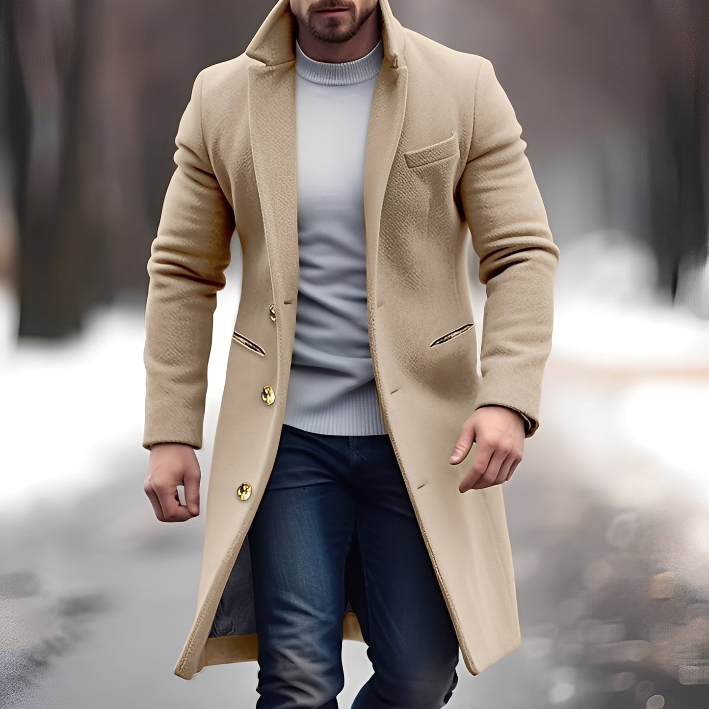 Zackary - Chaqueta de lana casual y larga para hombres