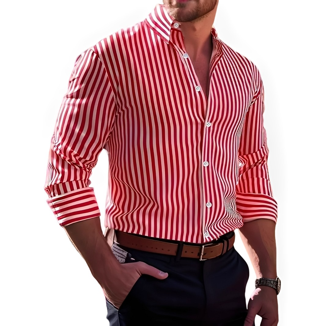 Brycen - Camisa de rayas de manga larga para hombres