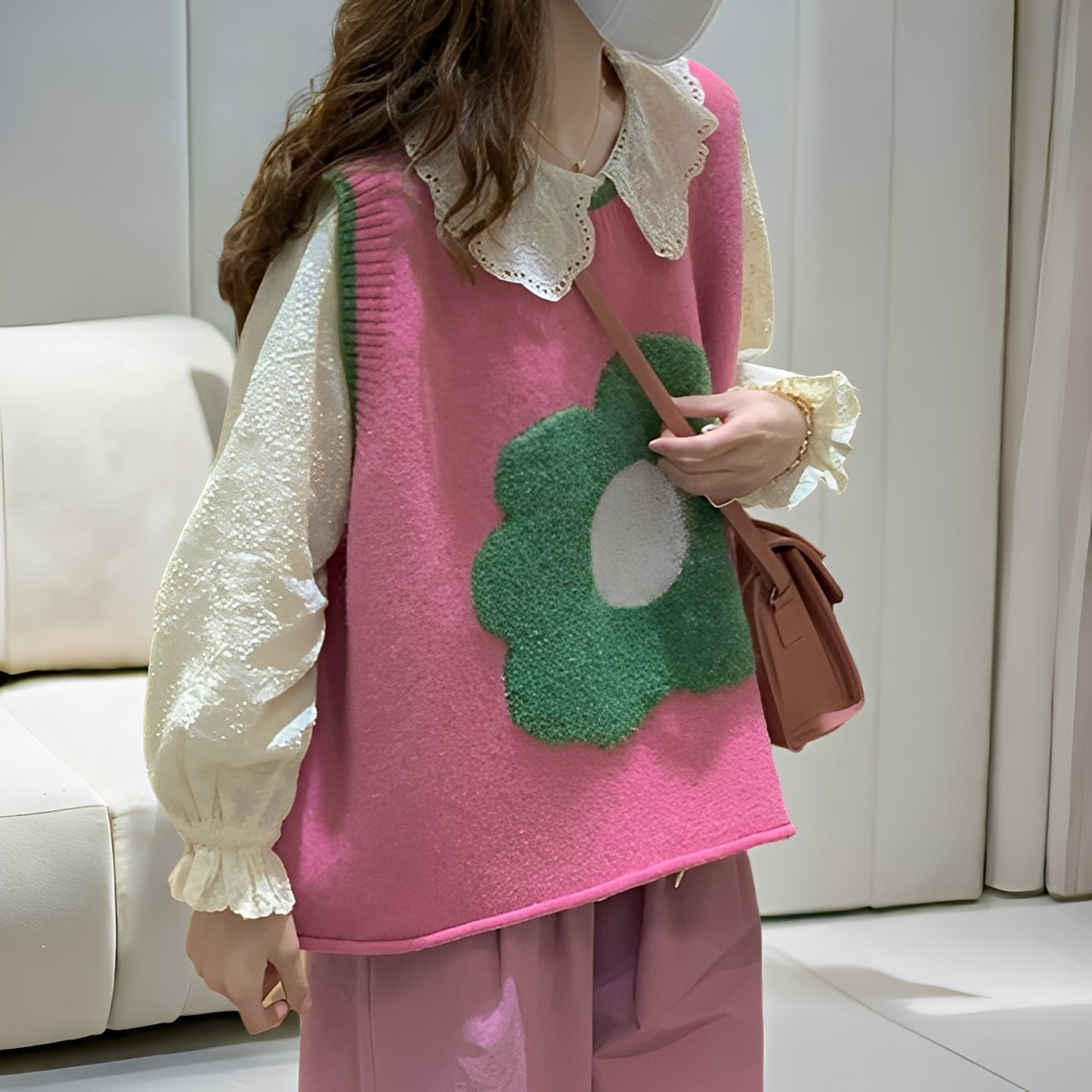 Lavina - Chaleco de punto casual con diseño floral para mujeres