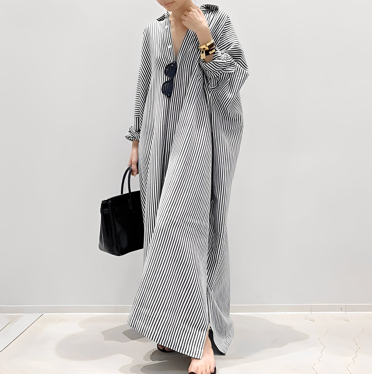 Davida - Vestido camisero casual de rayas para mujer