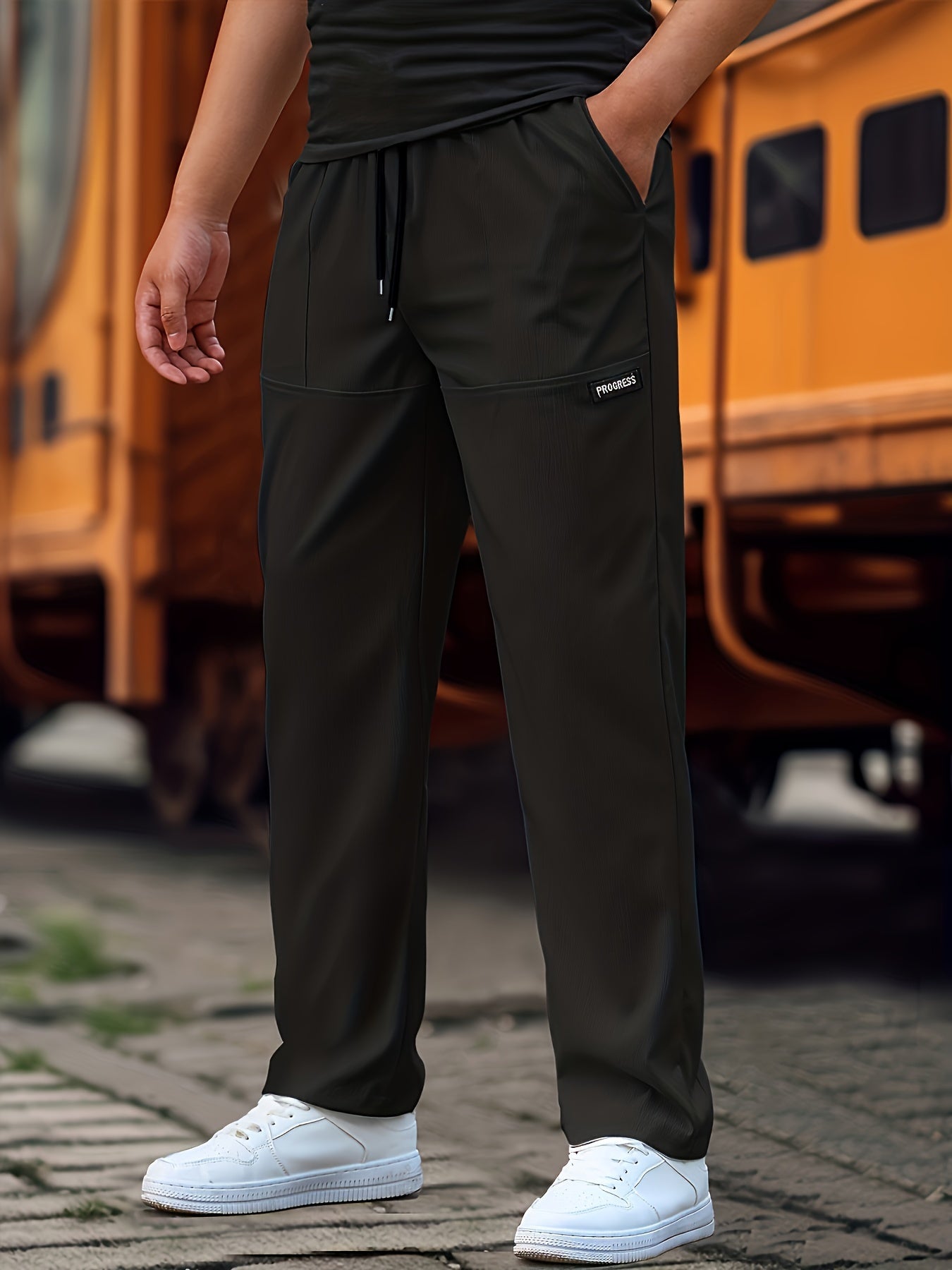 Esmund - Pantalones deportivos informales con cordón para hombres