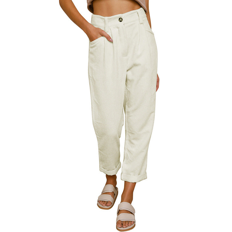 Chelsie - Pantalones de pana casuales de cintura alta para mujer