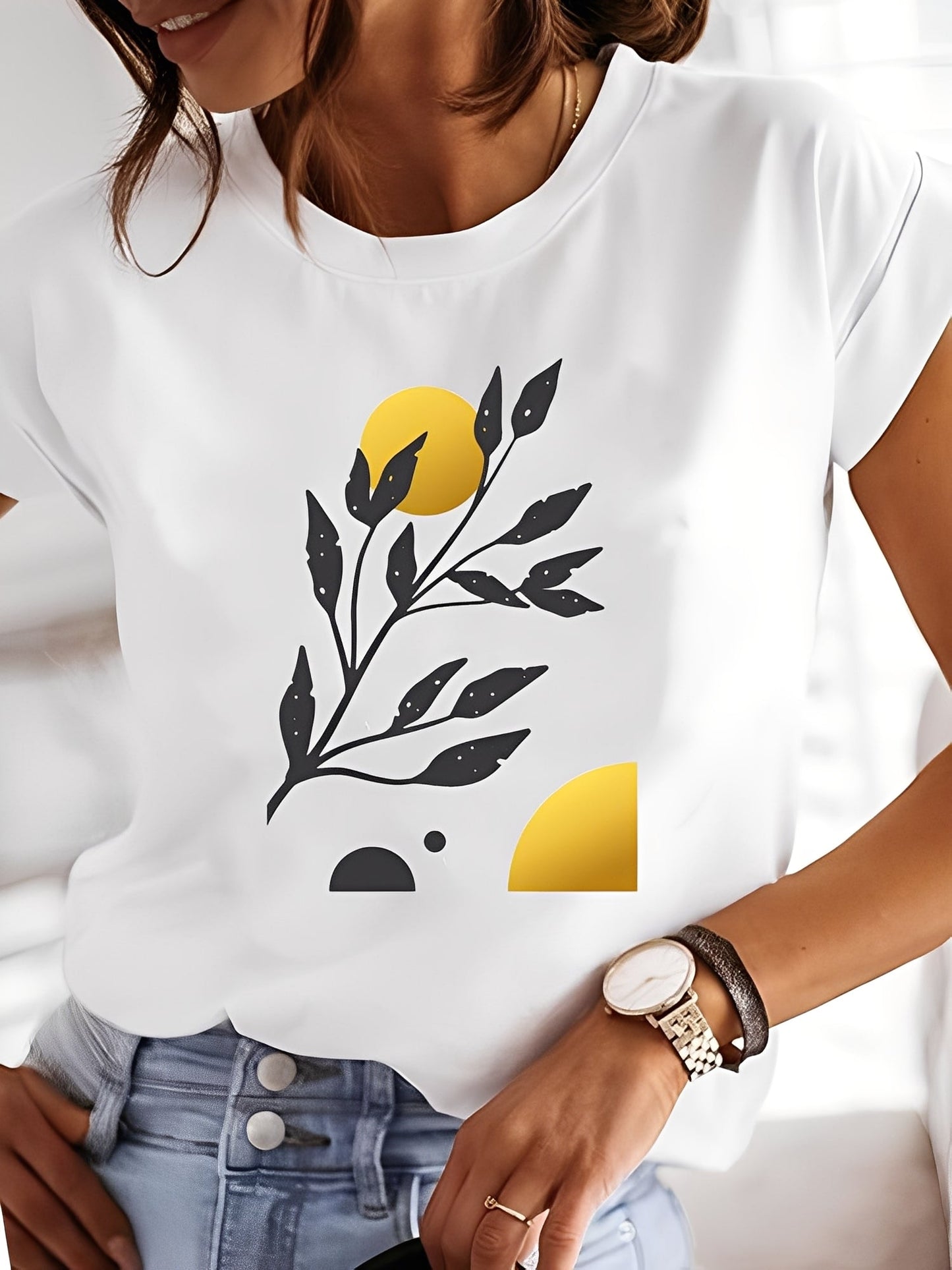 Annalise - Blusa estampada de manga corta, estilo casual para mujer