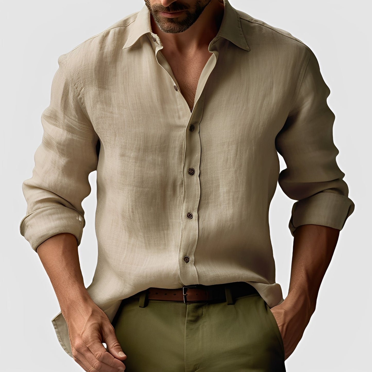 Emile - Camisa de lino sencilla y clásica para hombres