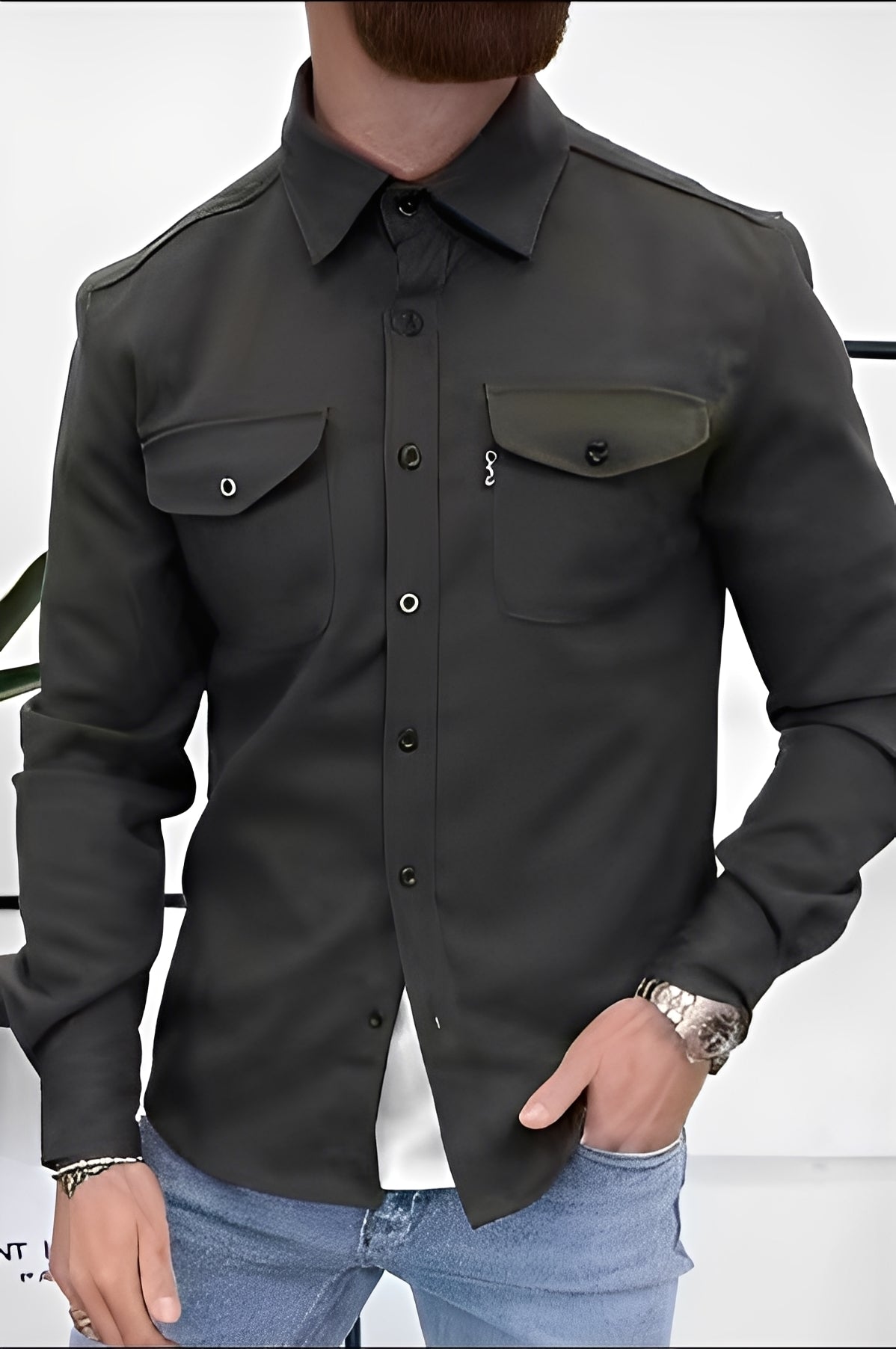 David - Camisa casual con bolsillos para hombres
