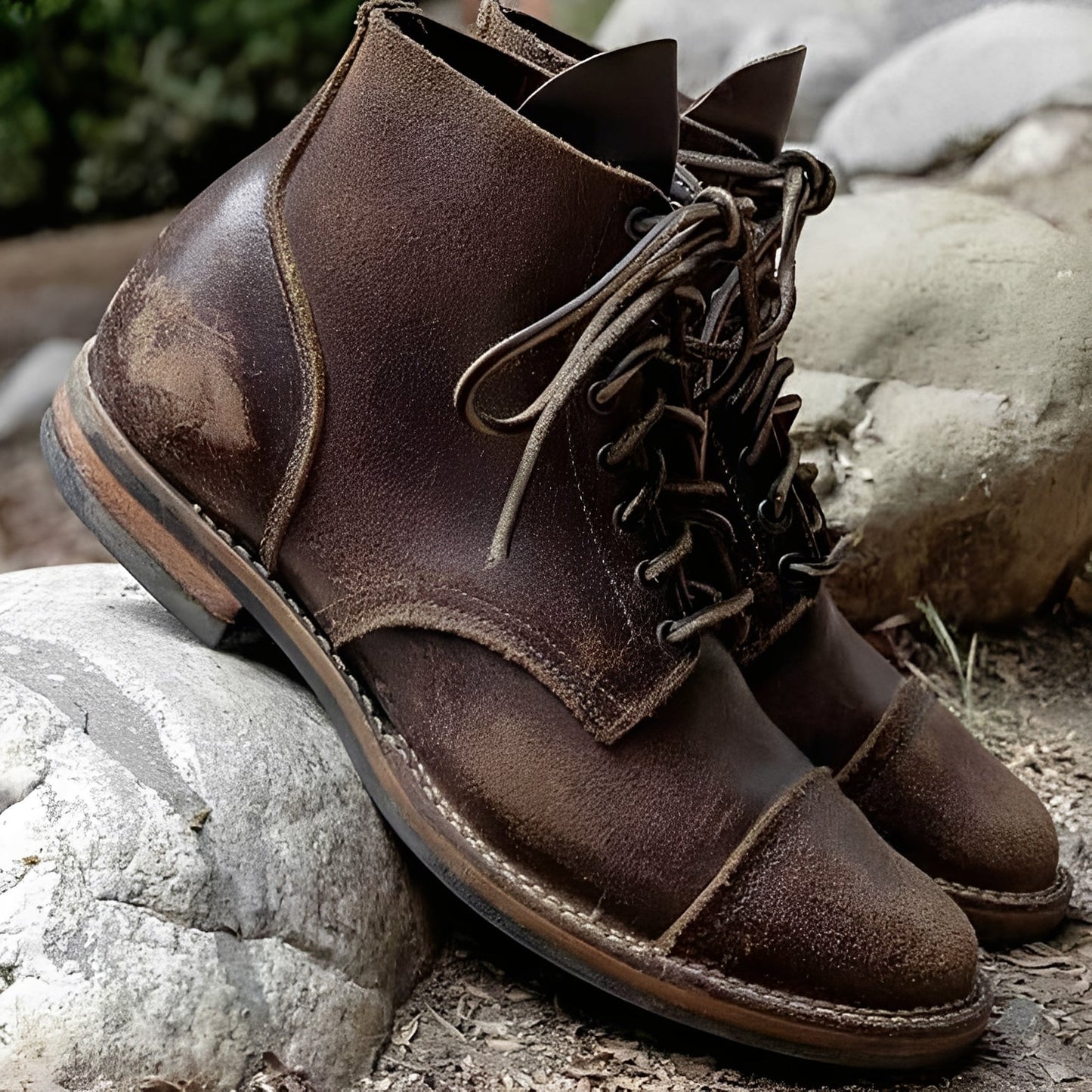 Jaydon - Botines clásicos de cuero con punta redondeada para hombres