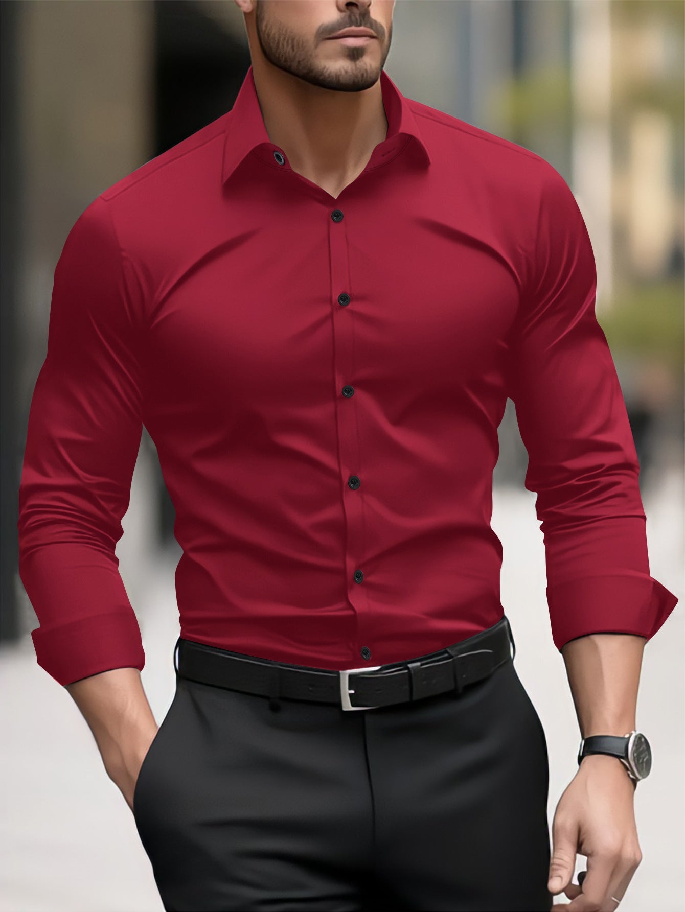 Thomas - Camisa casual de negocios con cuello tipo solapa para hombres